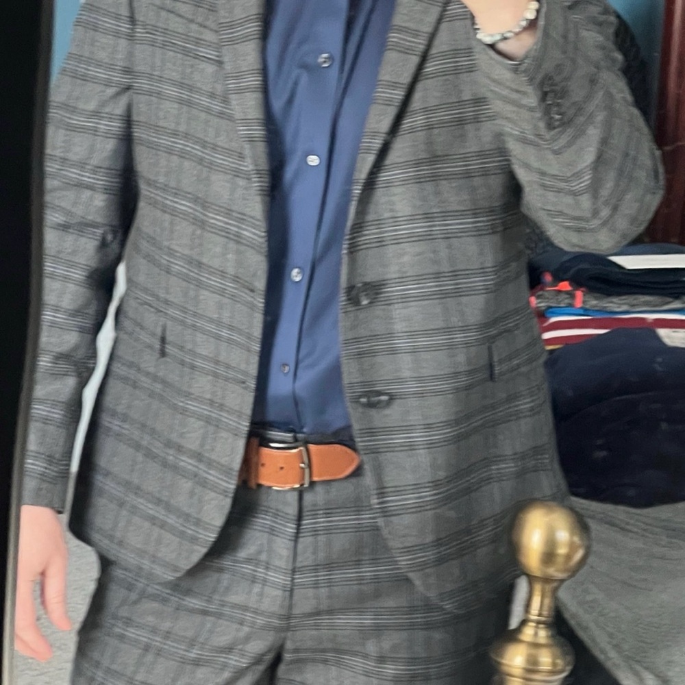 JF J.Ferrar Charcoal Checkered Full Suit - Blazer and Slacks